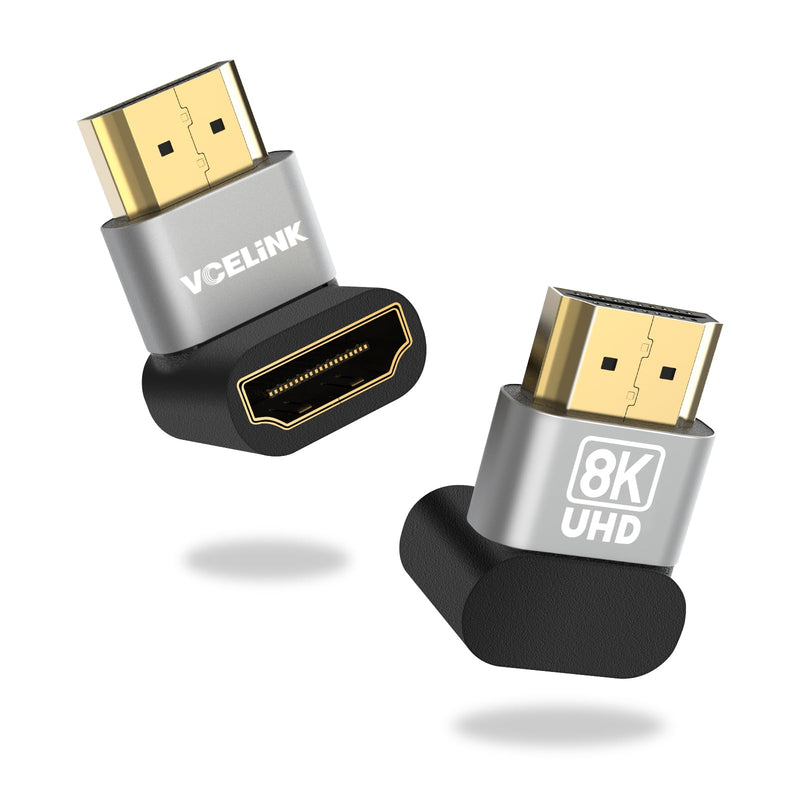 VCELINK 8K@60Hz HDMI Right Angle Adapter, 90 Degree and 270 Degree HDMI Adapter Male to Female, HDMI 2.1 Cable Adapter with 4K@120Hz, HDR, eARC for for HDTV Switch Laptop PS4 PS5 Xbox, 2-Pack