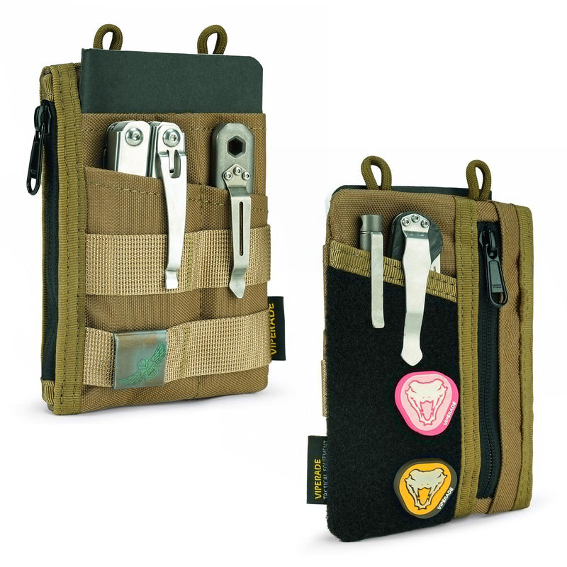VIPERADE VE18 EDC Pouch, Pocket Organizer for Men, EDC Pocket Organizer, 3 Slots with 2 Zipper Pockets, Multitool Pouch khaki
