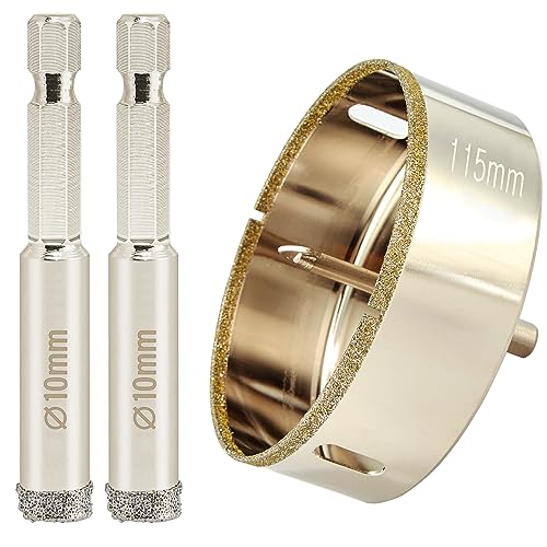 4 1/2 Inch Diamond Hole Saw + 3/8 inch Diamond Drill Bit for Glass, Porcelain Tile, Ceramics Pot, Marble and Granite