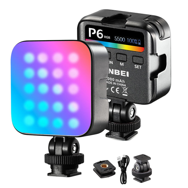 JINBEI P6 LED Video Light,Camera Light with 4 Cold Shoe Mount 2000mAh Rechargeable Portable Photography Lighting (P6 RGB) P6 RGB