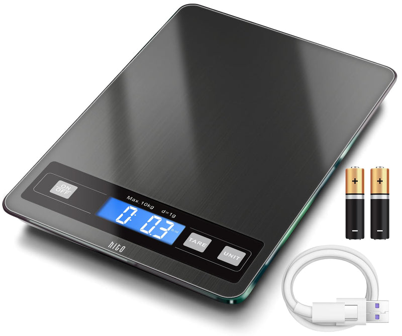 hito Food Scale 33lb Digital Kitchen Scale Rechargeable Waterproof Weight Grams and oz 1g/0.1oz Precise, for Weight Loss, Cooking and Baking, Black Grey 33lbs charging/ battery
