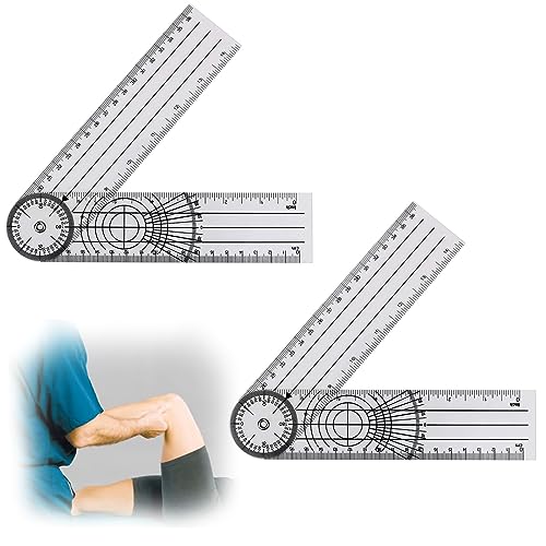 Goniometer, 2 Pieces Protractor Physiotherapy, Protractor 360° Angle, Goniometer Physiotherapy, Protractor School, Transparent Joint Knife 38 cm, for Home Work, Sports Therapy