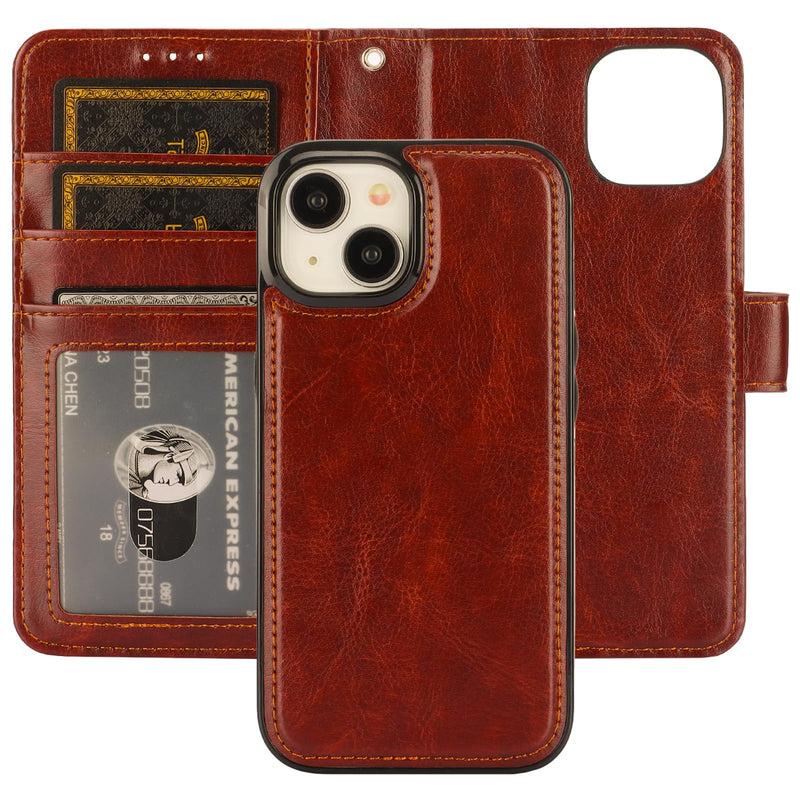 Bocasal Detachable Wallet Case for iPhone 15 RFID Blocking Card Slots Holder Premium PU Leather Magnetic Kickstand Shockproof Wrist Strap Removable Flip Protective Cover 5G 6.1 inch (Brown) Brown