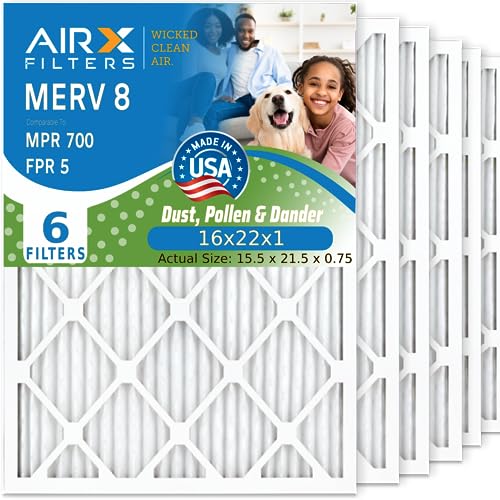 AIRx Filters 16x22x1 Furnace & AC Filter MERV 8 Electrostatic Dust 6-Pack