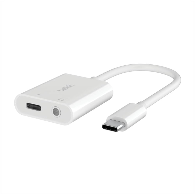 Belkin RockStar™ 3.5mm Audio with USB-C Charge Adaptor Included, USB-C Audio Adaptor Compatible with iPad Pro, Galaxy, Note, Google Pixel, LG G6, Sony Xperia, OnePlus and More - White 3.5MM Audio + USB-C Charge