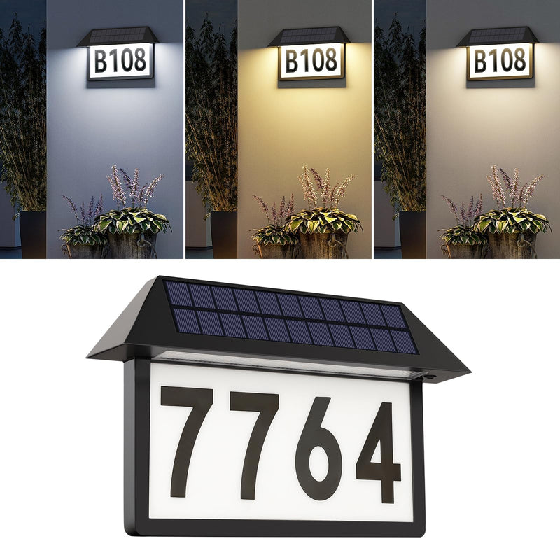 ASOMST Solar Address Sign, Lighted House Numbers Waterproof, 3-Color Lighting Modes LED Illuminated Address Plaque, Wall Mount Address Number for Home 1