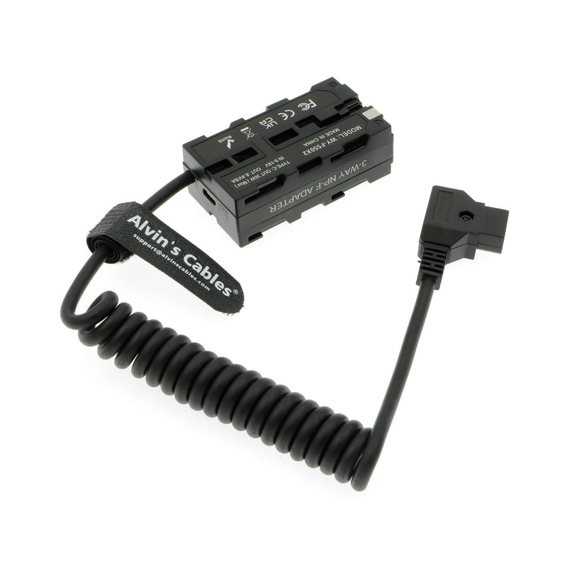 Alvin’s Cables D-tap to Dual-sided NP-F Dummy Battery Power Adapter Cable for Atomos| SmallHD| Feelworld Monitor, Replacement for Sony NP-F550| F570| F770| F970 Battery Double-sided charging coiled Cable