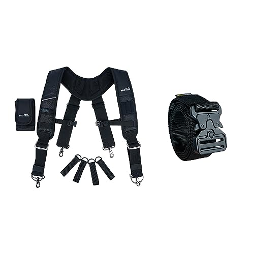 MELOTOUGH Tool Belt Suspenders Construction Bag Suspenders Heavy Duty Padded Work Belt Suspenders + Quick Release Tool Belt 1.5 Inch Web Work Tool Belt with Heavy Duty Metal Buckle for Tool Pouch