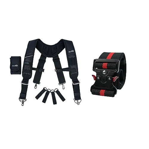 MELOTOUGH Tool Belt Suspenders Construction Bag Suspenders Heavy Duty Padded Work Belt Suspenders + 2Inch Wide Nylon Web Quick Release Work Belt