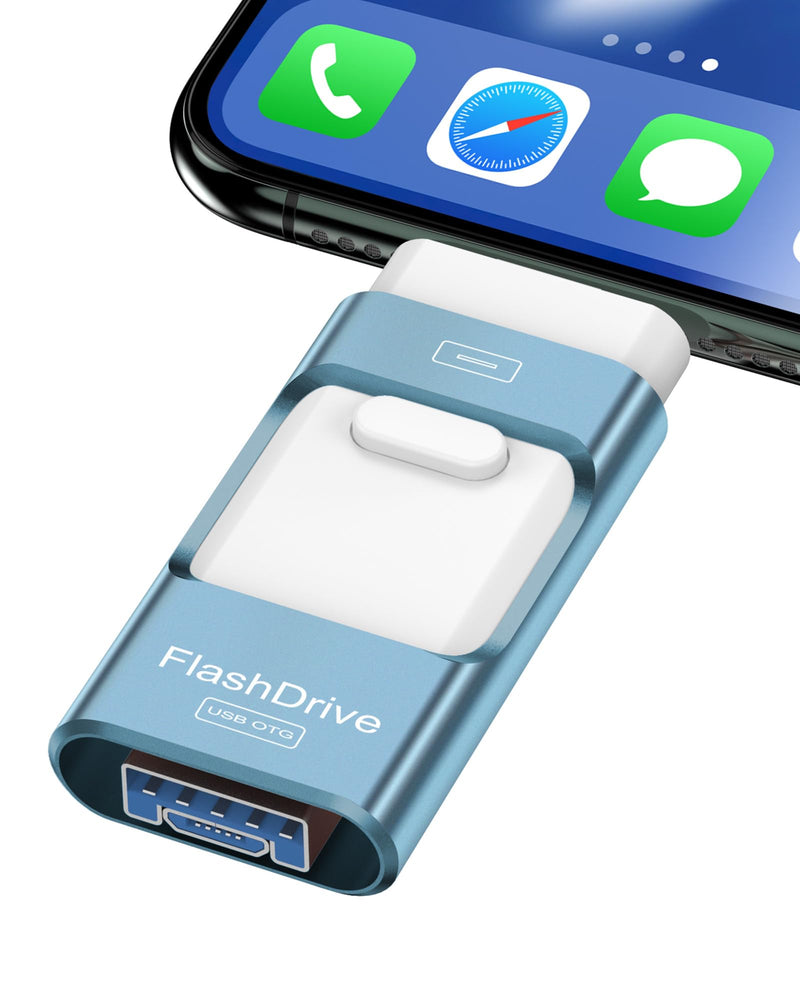 256GB Flash Drive for iPhone Photo Stick,Thumb Drive USB Stick High Speed Transfer USB Drives External Picture Video Storage Memory Expansion for iPhone/iPad/PC (Blue) 256GB A-Sky Blue