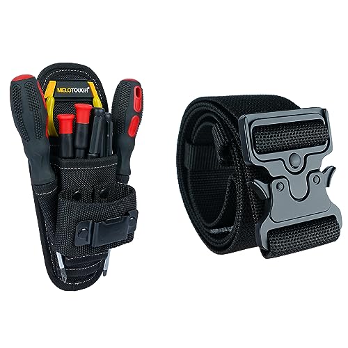 MELOTOUGH 1 PCS Small Tool Pouch with Belt Clip,Small Tool Holder Pouch + 1PCS 2" Nylon Web Work Belt with Heavy Duty Quick Release Rugged Metal Buckle