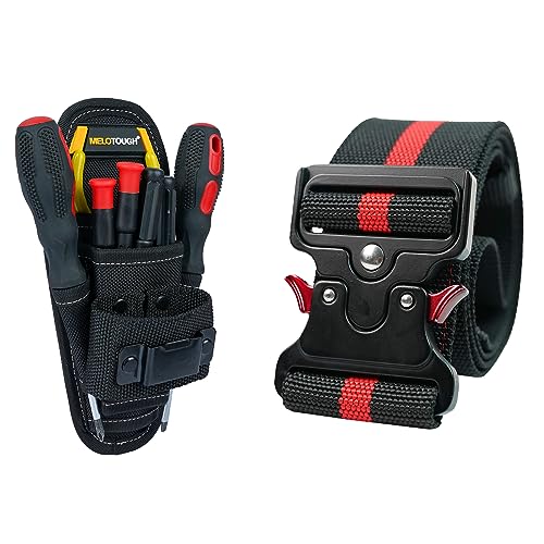 MELOTOUGH 1 PCS Small Tool Pouch with Belt Clip + 1 PCS 2" Nylon Web Work Belt with Heavy Duty Quick Release Rugged Metal Buckle Red