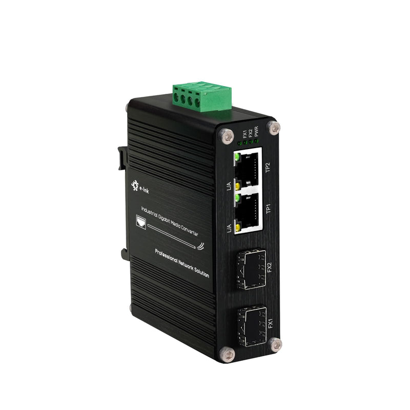 Mini Industrial Gigabit Media Converter - Din Rail Mount Hardened 10/100/1000Mbps Ethernet to SFP Fiber Converter Switch With 2 RJ45 and 2 SFP Ports 2RJ45+2SFP Switch