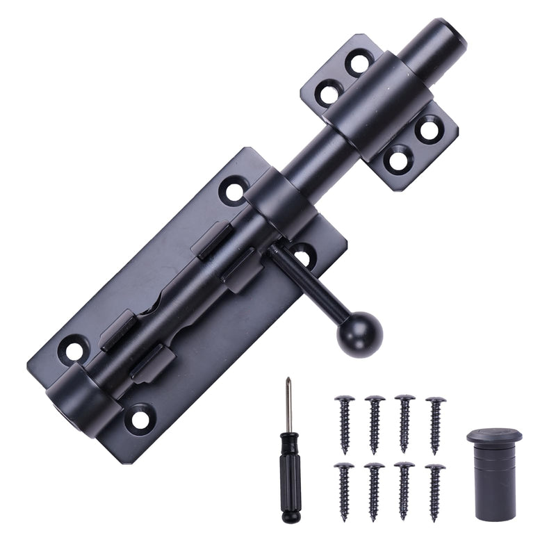 Barrel Bolt Latch, 12" Heavy Duty Gate Latch Slide Lock Solid 304 Stainless Steel Bolt Lock for Inside Door, Black Finished Shed Door Latch(1 Pack) 12 Inch