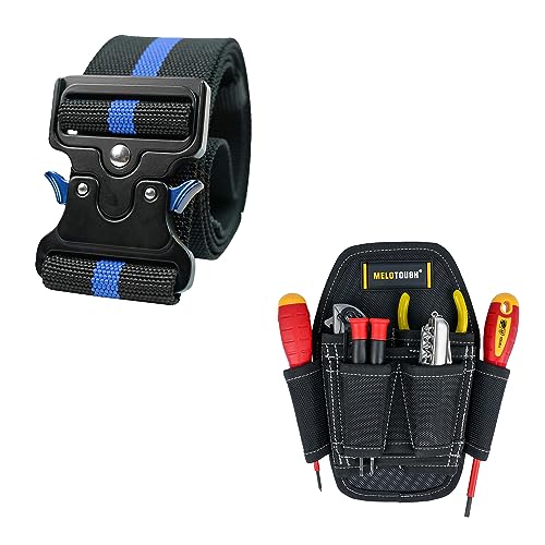 MELOTOUGH 2" Nylon Web Work Tool Belt for Men with Heavy Duty Quick Release + Small Tool Pouch with Belt Clip,Small Tool Holder Pouch, Min Work Organizer Tool Holster and Knife Holder