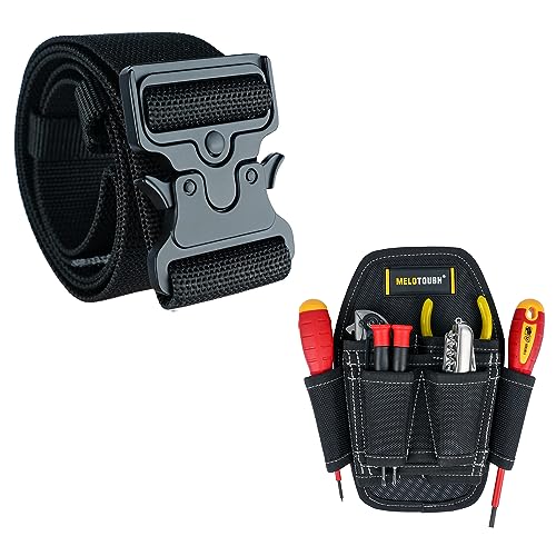 Nylon Web Work Tool Belt for Men with Heavy Duty Quick Release Rugged Metal Buckle + Small Tool Pouch with Belt Clip,Small Tool Holder Pouch, Min Work Organizer Tool Holster and Knife Holder