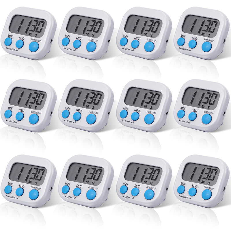 Weewooday 12 Pcs Digital Kitchen Magnetic Timer Bulk Classroom Count up Countdown Timer Large Digits Egg Loud Alarm Cute Desk Stopwatch for Teacher Kids Cooking Office(White,Stylish Style) Stylish Style White