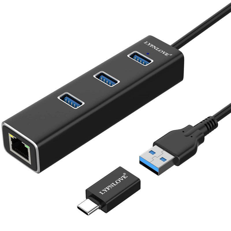USB Hub 3.0 with Ethernet, Multi Port Hub Splitter for Laptop, Aluminum Multiple Extender for Laptop, USB to Ethernet Adapter Expander for MacBook Pro/Air, iMac usb ethernet hub