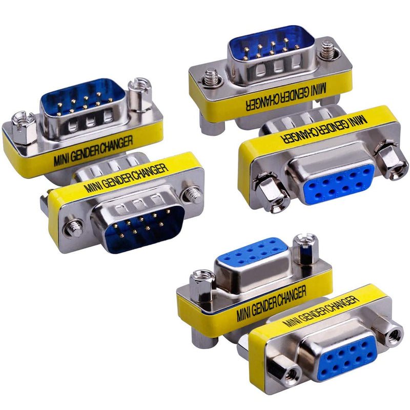 6-Pack RS232 9 Pin Serial Adapter DB9 Female to Female Coupler DB9 Female to Male Connector DB9 Male to Male Mini Gender Changer 6-PACK(2M/M+2F/F+2M/F)