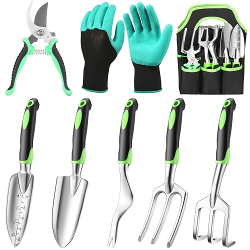 JMOO Garden Tools, 8-Piece Garden Tool Set with Non-Slip Ergonomic HandlesIdeal for All Ages, This is the for Dad and Mom, and Gardening Enthusiasts.