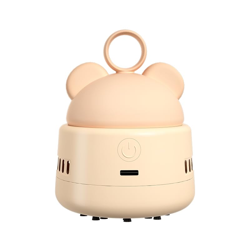 Zmol Mini Desktop Vacuum Cleaner with USB Charging, Cleaning Brush, Bear Head Ring for Easy Grip, 360° Swivel Portable Vacuum Cleaner for Keyboards Office Desks and Other Dusty Debris Beige