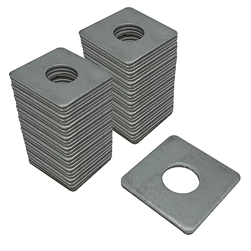 50 Pack - 1-5/8" Square Washer Plate, Strut Channel Bearing Plate - Heavy Duty, Zinc Plated Steel (50) 50
