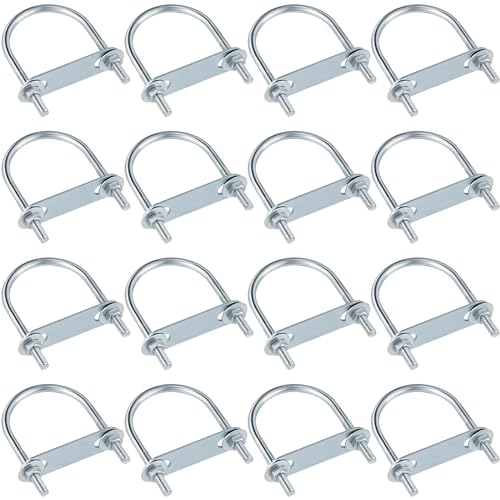 Therwen 16 Sets U Bolt Round Bend Zinc Plated with Nut, M6 x 50 mm X 80 mm