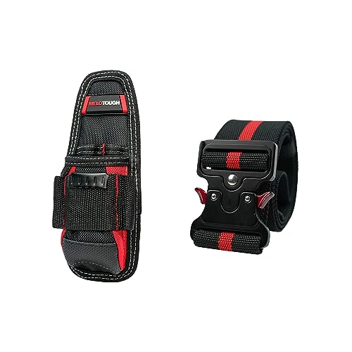 MELOTOUGH Small Technician's Pouch, Min Electrical Tool Holder Red Color + MELOTOUGH 2" Nylon Web Work Belt with Heavy Duty Quick Release Rugged Metal Buckle Outdoor Men's Belt
