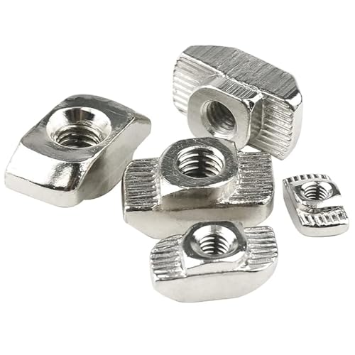 100 Pcs 4545 Series M6 T Nuts, T Slot Nut Hammer Head Fastener Nut, Nickel Plated Carbon Steel Nut for European Aluminum Profile,Drop in T Slot Nuts Assortment Kit(45-M6) 45-M6(100 Pcs）