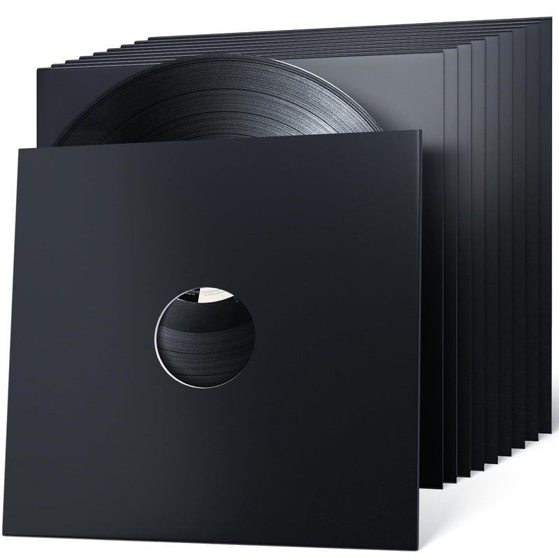 10PCS Vinyl Record Paper Sleeves Kraft Paper Covers Record LP Jackets Cardboard with Center Hole Dust Sleeves for Vinyl Recodes (12 INCH, Glossey Black) 12 INCH Black&white