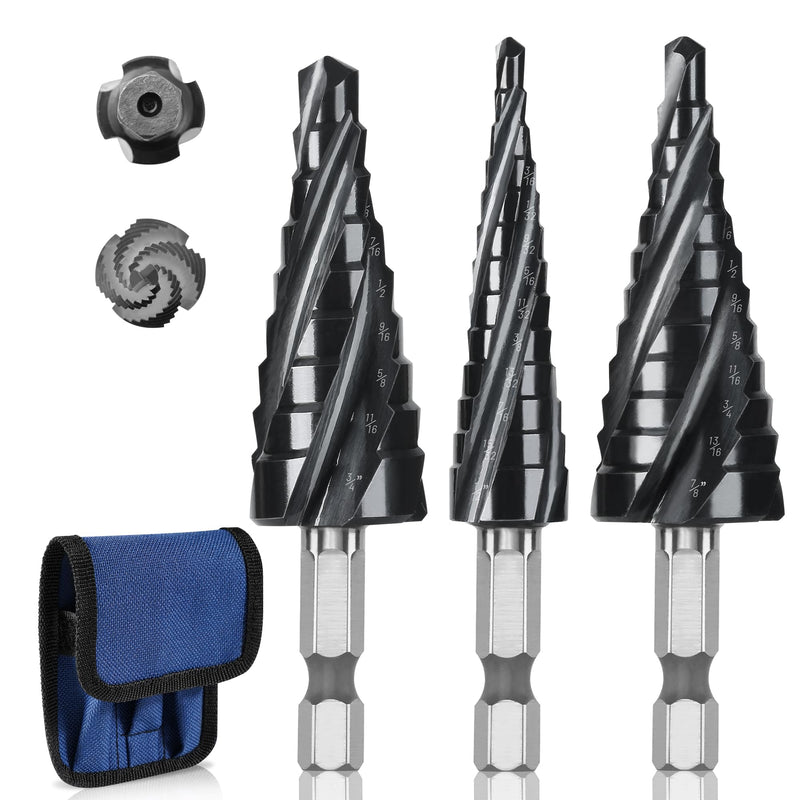 3 PCS Cobalt M35 Step Drill Bits Set 1/8" to 7/8", TiAlN Coating 4 Spiral Flute Step Bit for Stainless Steel, Metal, Aluminum, Plastic M35 3pcs