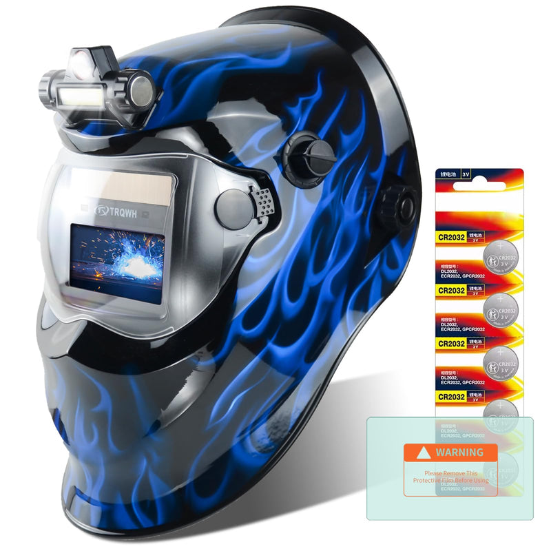 TRQWH Auto Darkening Welding Helmet with Light True Color Welding Hood | Extra Grind Mode, Solar Powered Welding Mask, 1/1/1/2 Optical Clarity, 1/25000s Fast Switching, for Stick MIG TIG Cut Blue