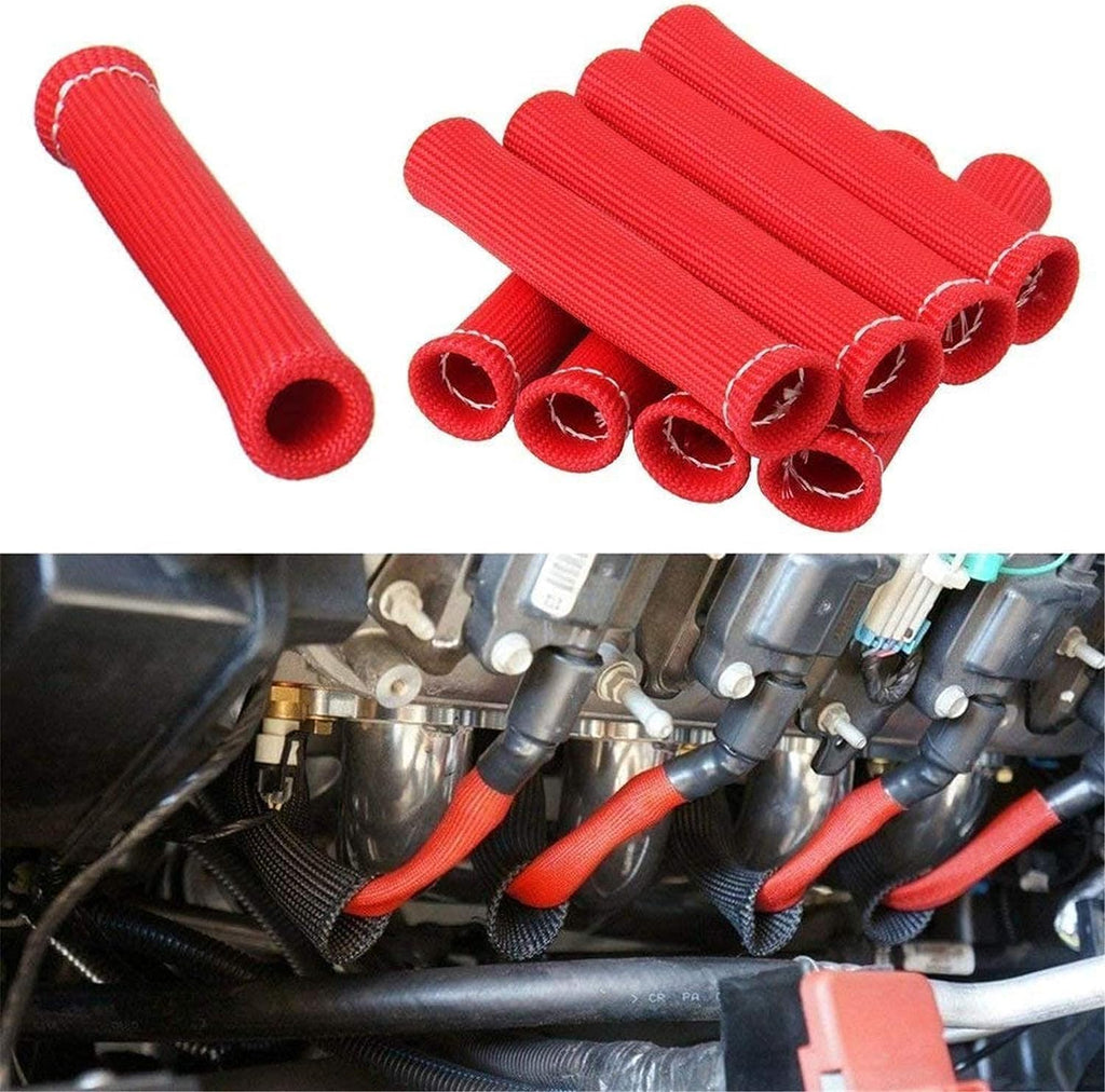 8pcs Spark Plug Wire Heat Shield Sleeve, Spark Plug Boot Protector Wire Boots Cover for LS1 / LS2 SBC BBC 350 454 (Red) red