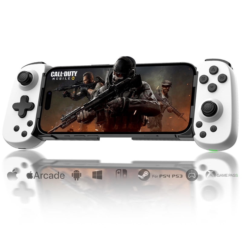 Joso Phone Controller for iPhone/Android/PC, D6 Wireless Game Controller for Switch/PS3/PS4 with Hall Joystick/Turbo/6-Axis Gyro/Dual Motor, iOS Android Controller Support Cloud Gaming/Remote Play White