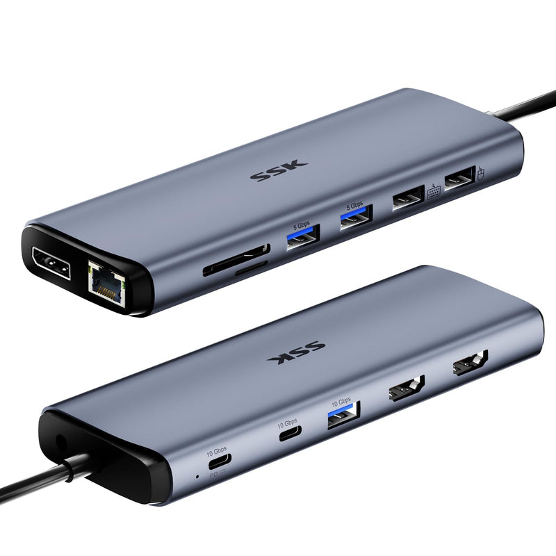 SSK 8K USB C Dock for Thunderbolt Laptop, MacBook Docking Station 3 Monitors,10Gbps USB C Hub Dual HDMI, Displayport, Ethernet,100W PD, Mic/Audio, USB C&A 3.2 Gen 2 Port for iPhone 15/Mac/Lenovo