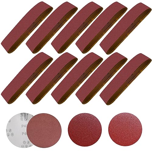 4 x 36 Inch Sanding Belts 10 Pieces Aluminum Oxide Sander Belts(80/120/150/240/400 Grits) With 4 Pieces 6 Inch Sanding Disc Aluminum Oxide Adhesive Backed Sandpaper (Pack of 14)