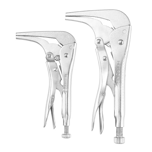 MAXPOWER 2PCS 90 degree Offset Long Nose Locking Pliers 7 inch and 10 inch 7" 10"