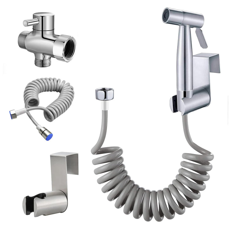 Handheld Bidet Sprayer for Toilet Kit,Adjustable Water Pressure,Stainless Steel Diaper Sprayer Set,Hand Held Head for Personal Hygiene and Pets Cleaning with Retractable Spring Hose and Holder