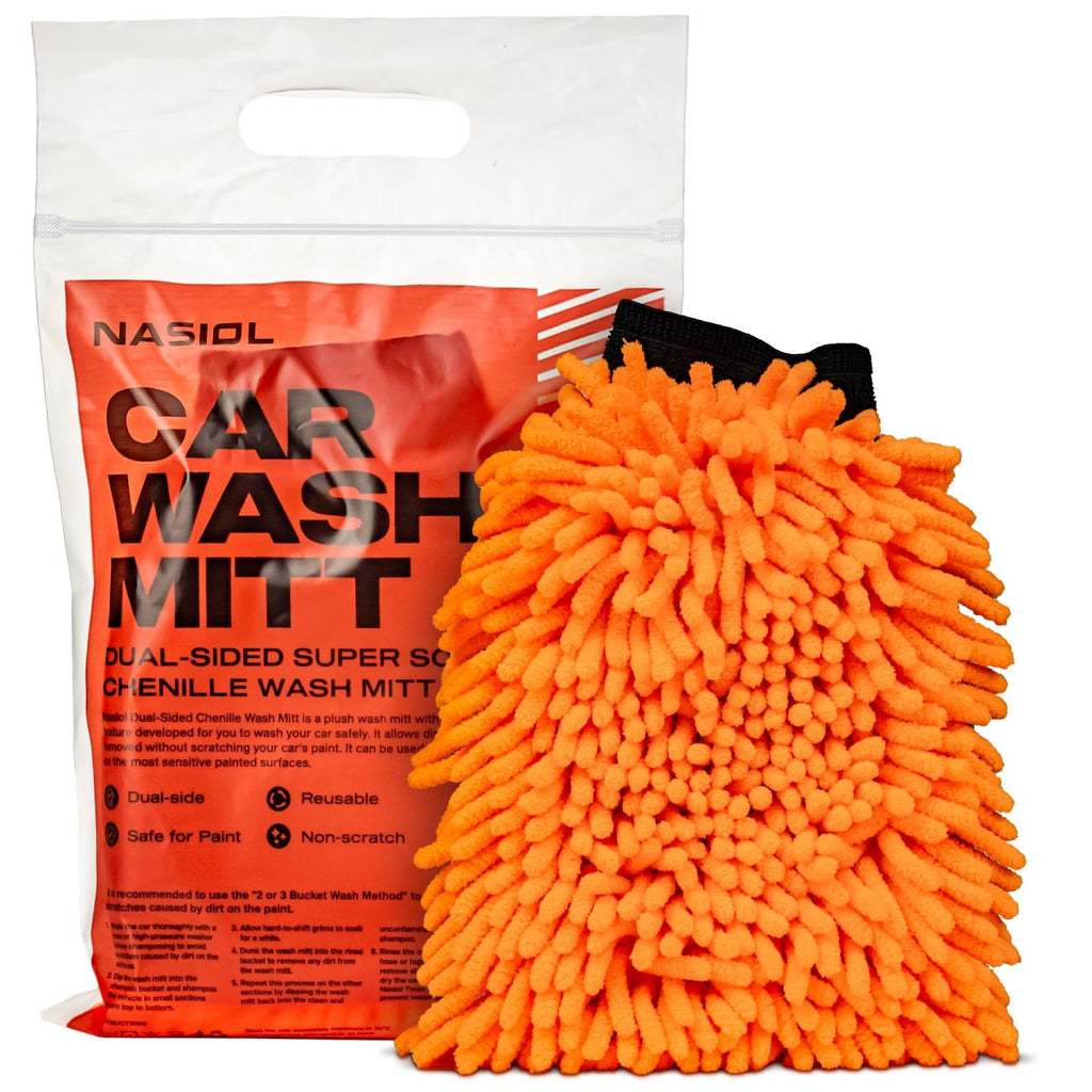 Nasiol Car Wash Mitt - Dual-Sided Super Soft Chenille - Scratch & Lint Free, Premium Microfiber Glove Type Wash Mitt