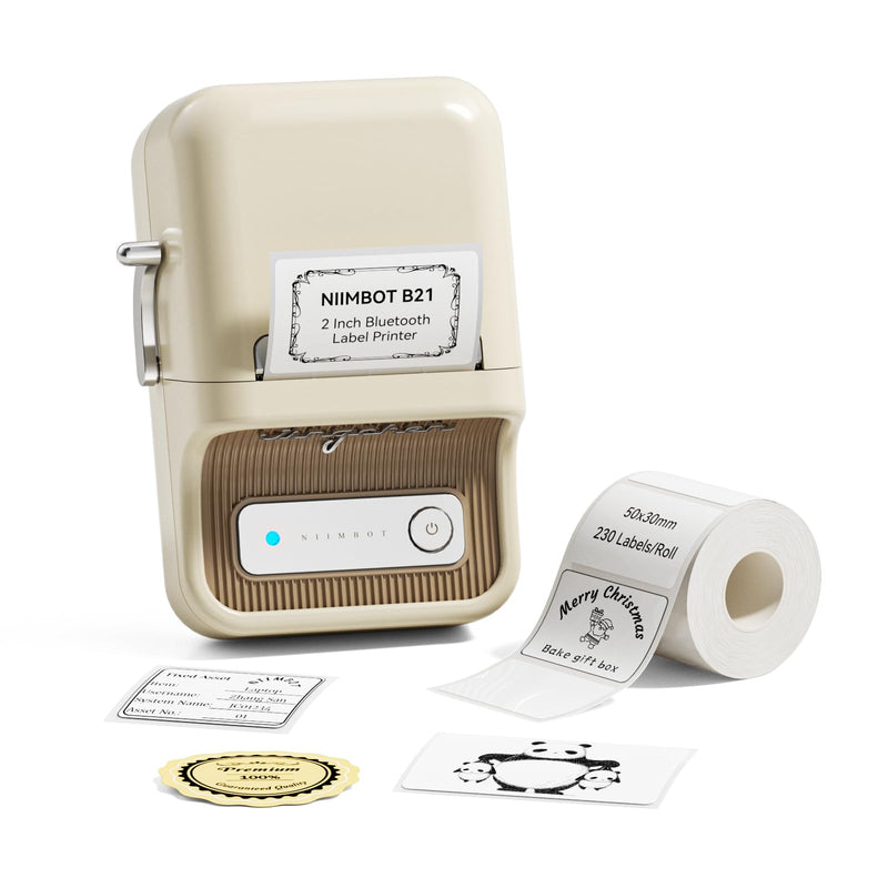 NIIMBOT B21 Label Maker Machine with Tape 2Inch Portable Sticker Printer Thermal Labeler for Jar Price Address Label for Business Home Office Organization, White