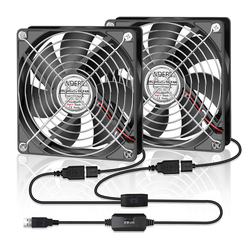 120mm Computer Case 5V USB Powered Fan, Small Silent Flat Cooler with Speed Controller for Receiver/Router/Electronic Equipment（2-in-1 Pack） 2 in 1-12025-USB
