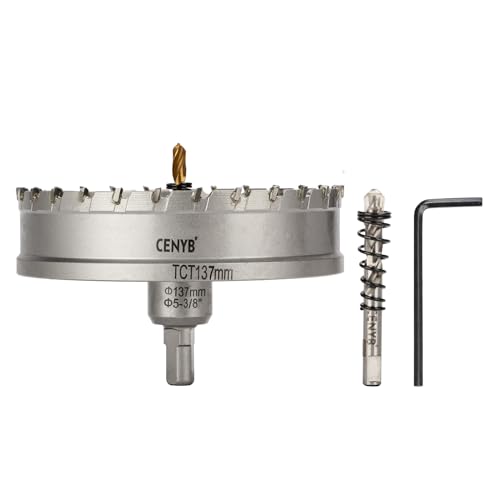 5-3/8" (137mm) Tungsten Carbide Tipped Hole Saw with 2Pcs Titanium-Plated Pilot Drill Bits for Hard Metal,Stainless Steel,Iron,Aluminum Alloy,Wood and Plastic 137mm | 5-3/8"