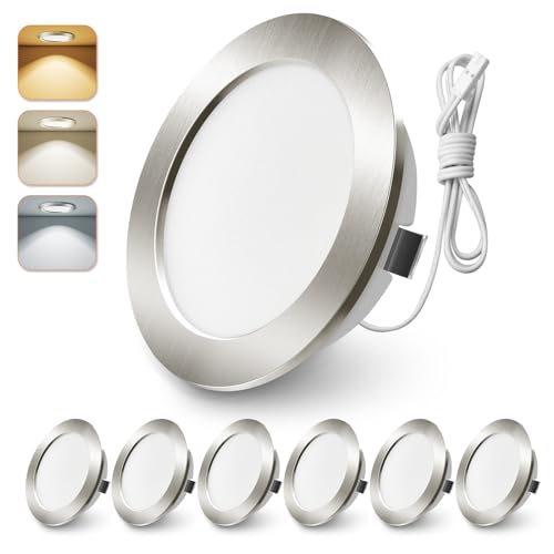 Alusso LED Recessed Spotlights 12 V (Not Dimmable) LED Spot 12 V Nickel Pack of 6 | 3000K 4000K 6000K,4W 270LM,55-58mm Lochmass,12-24V,IP44 Einbauspots für Wohnmobil Spiegelschrank Wohnwagen Kleiderschrank 12-24v Nickel 6pcs Ø55-58mm Lochmass