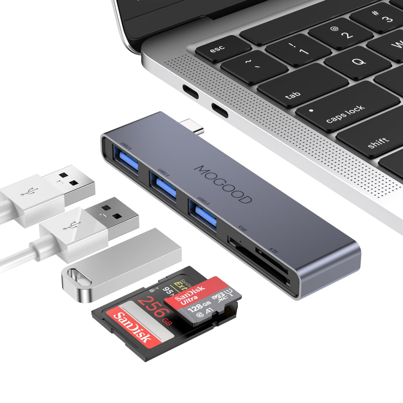MOGOOD 5 in 1 USB C to SD/TF Card Reader Multiport Adapter, 1USB 3.0, 2USB 2.0, SD/TF Card Reader Adapter, Compatible with MacBook Pro, XPS, Chromebook, Laptop, Surface Pro, HP, Lenovo Yoga