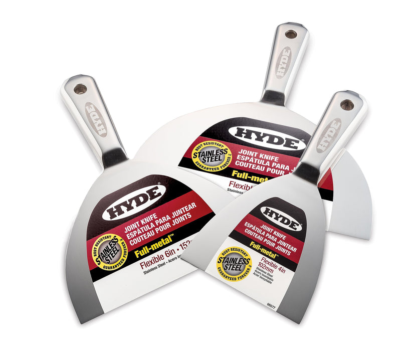 Hyde Drywall Knife Set, Paint Scraper Tool Set - Premium Full Metal 4'' 6'' & 8'' Joint Knife: Professional Grade, Ergonomic, Rust Resistant, Drywall Tools 4",6", 8"
