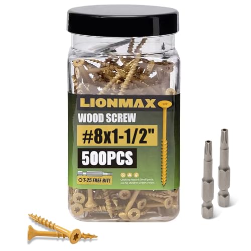 LIONMAX Wood Screws 1-1/2 Inch, Deck Screws #8 x 1-1/2", 500 PCS, Tan #8 x 1-1/2"