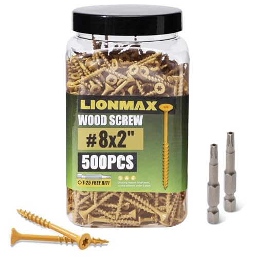 LIONMAX Deck Screws 2 Inch, Exterior Wood Screws #8 x 2, 500 PCS, Tan #8 x 2"
