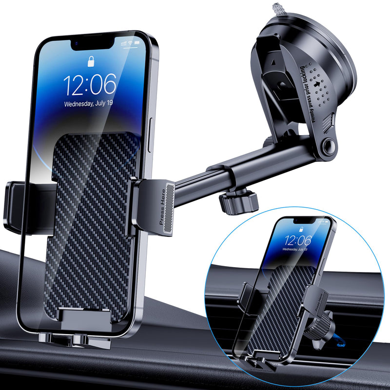 Phone Holder Car [Military-Grade Suction] Universal Car Phone Holder [Thick Case Friendly] Automobile Accessories Dashboard Air Vent Windshield Phone Mount Fit for iPhone Android Smartphones Black