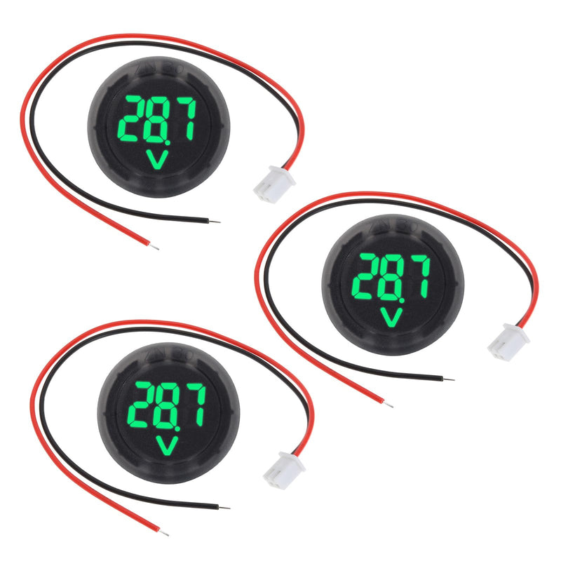 The Lord of the Tools 3Pcs Digital Voltmeter DC 4V-100V Car LED Digital Voltmeter Round Auto Ammeter Accessories for Cars Vehicles Motorcycles Boats Green Blue
