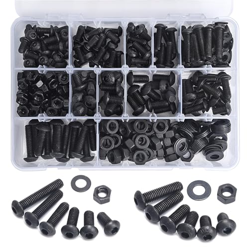 400PCS M6 M8 Button Head Screws Kit, GTERNITY M6-1.0 M8-1.25 Assorted Machine Screws Nuts Washers Alloy Steel Black Oxide Metric Internal Hex Screws Bolts Nuts Washers Set M6 m8 400 B